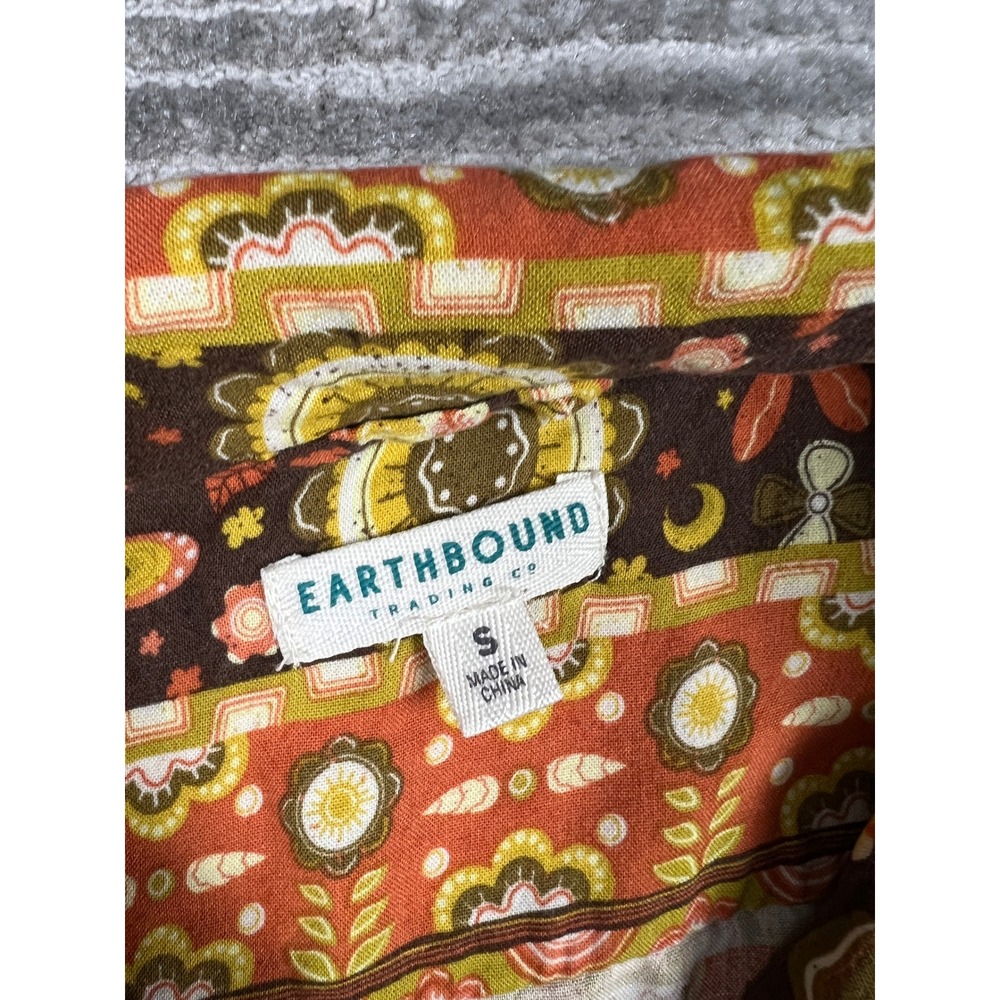 Earthbound Trading Co Shirt Mens Small Brown Floral 70s Retro Rayon Button Down - Picture 6 of 12